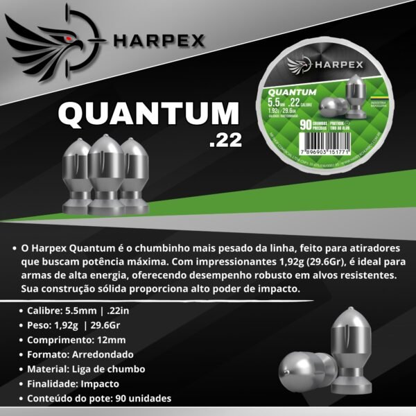 5,5mm | Chumbinho Harpex Quantum (.22) – Arredondado – Impacto – 90 Unidades - Imagem 2
