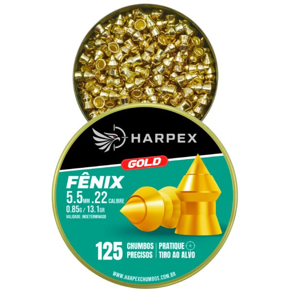 5,5mm | Chumbinho Harpex Fênix Gold (.22) – Pontudo – Penetração – 125 Unidades - Imagem 3