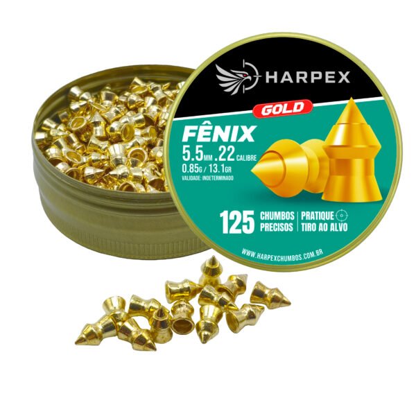 5,5mm | Chumbinho Harpex Fênix Gold (.22) – Pontudo – Penetração – 125 Unidades - Imagem 5