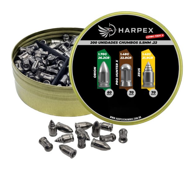 5,5mm | Combo Pack 3 – Harpex (.22) – 200 Unidades – Orion, Pro Hunter X, Zeus - Imagem 3