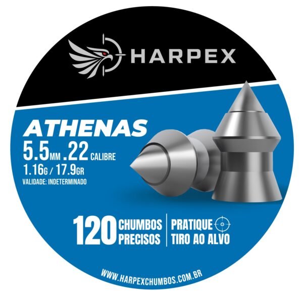 5,5mm | Chumbinho Harpex Athenas (.22) – Pontudo – Penetração – 120 Unidades - Imagem 2