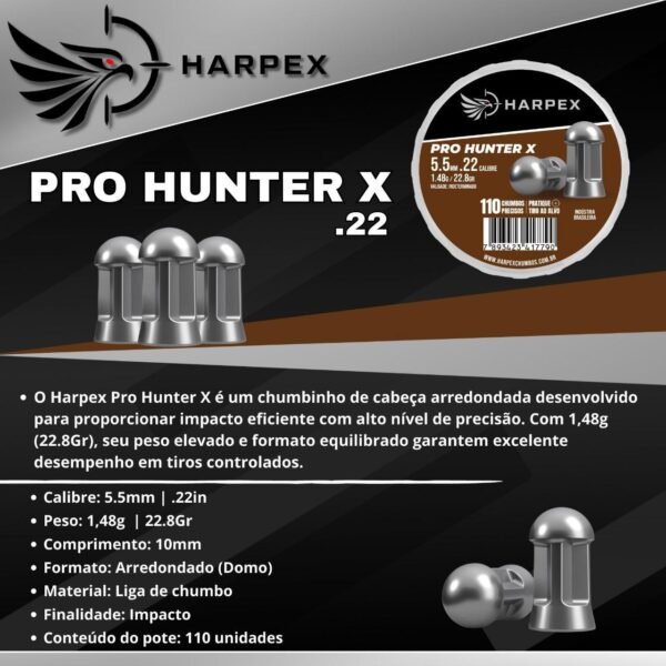5,5mm | Chumbinho Harpex Pro Hunter X (.22) – Domo – Impacto – 110 Unidades - Imagem 3