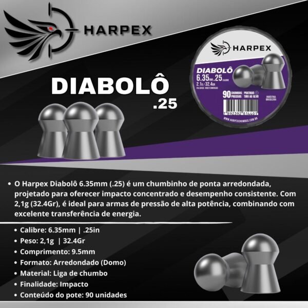 6,35mm | Chumbinho Harpex Diabolô 6,35mm (.25) – Domo – Impacto – 90 Unidades - Imagem 3