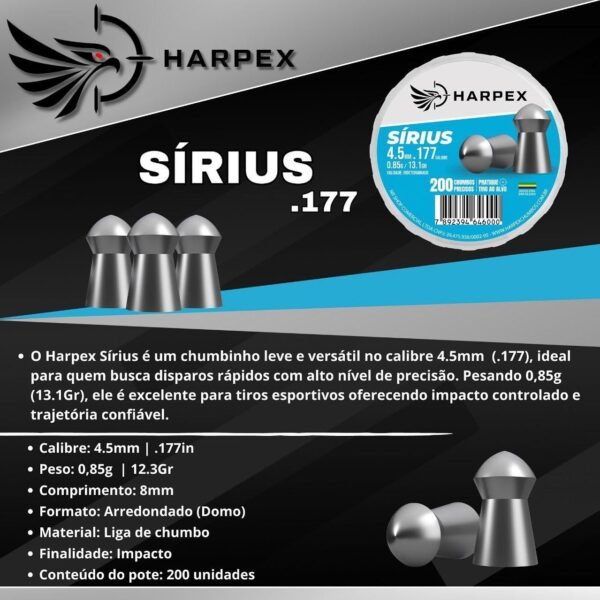 4,5mm | Chumbinho Harpex Sirius (.177) – Domo – Impacto – 200 Unidades - Imagem 3