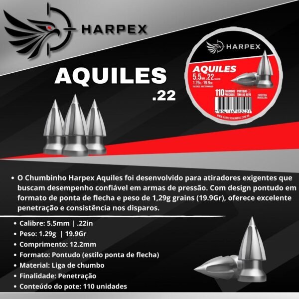 5,5mm | Chumbinho Harpex Aquiles (.22) – Ponta de Flecha – Penetração – 110 Unidades - Imagem 3