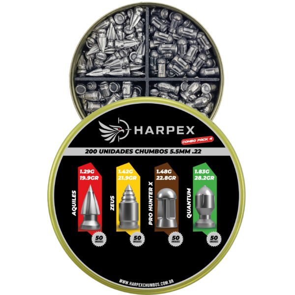 5,5mm | Combo Pack 4 – Harpex (.22) – 200 Unidades – Aquiles, Zeus, Pro Hunter X, Quantum - Imagem 2