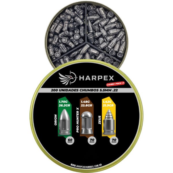 5,5mm | Combo Pack 3 – Harpex (.22) – 200 Unidades – Orion, Pro Hunter X, Zeus - Imagem 2