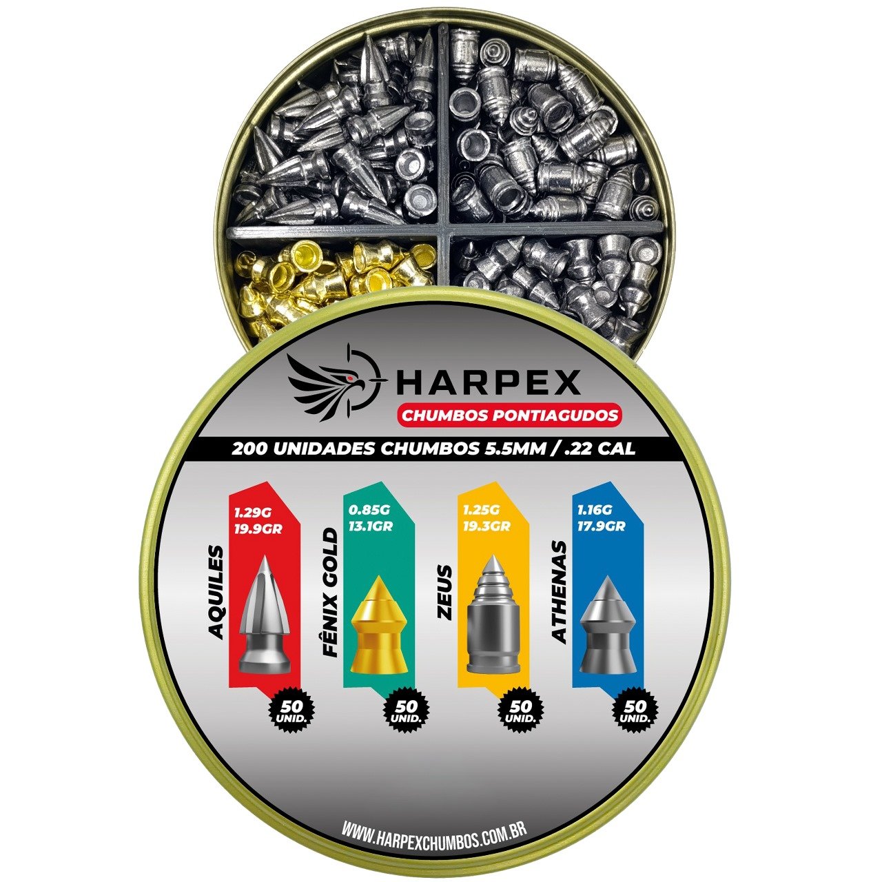 5,5mm | Combo Pontiagudos – Harpex 5,5mm (.22) – 200 Unidades – Aquiles, Fênix Gold, Zeus, Athenas - Imagem 3