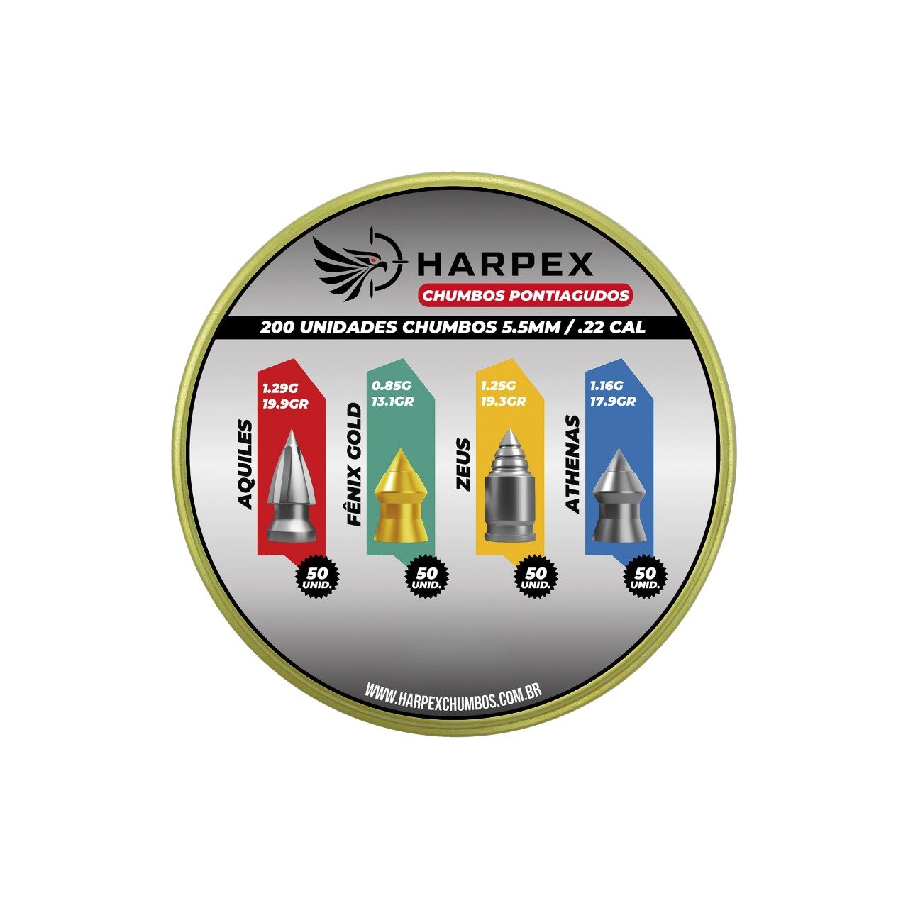 5,5mm | Combo Pontiagudos – Harpex 5,5mm (.22) – 200 Unidades – Aquiles, Fênix Gold, Zeus, Athenas - Imagem 5