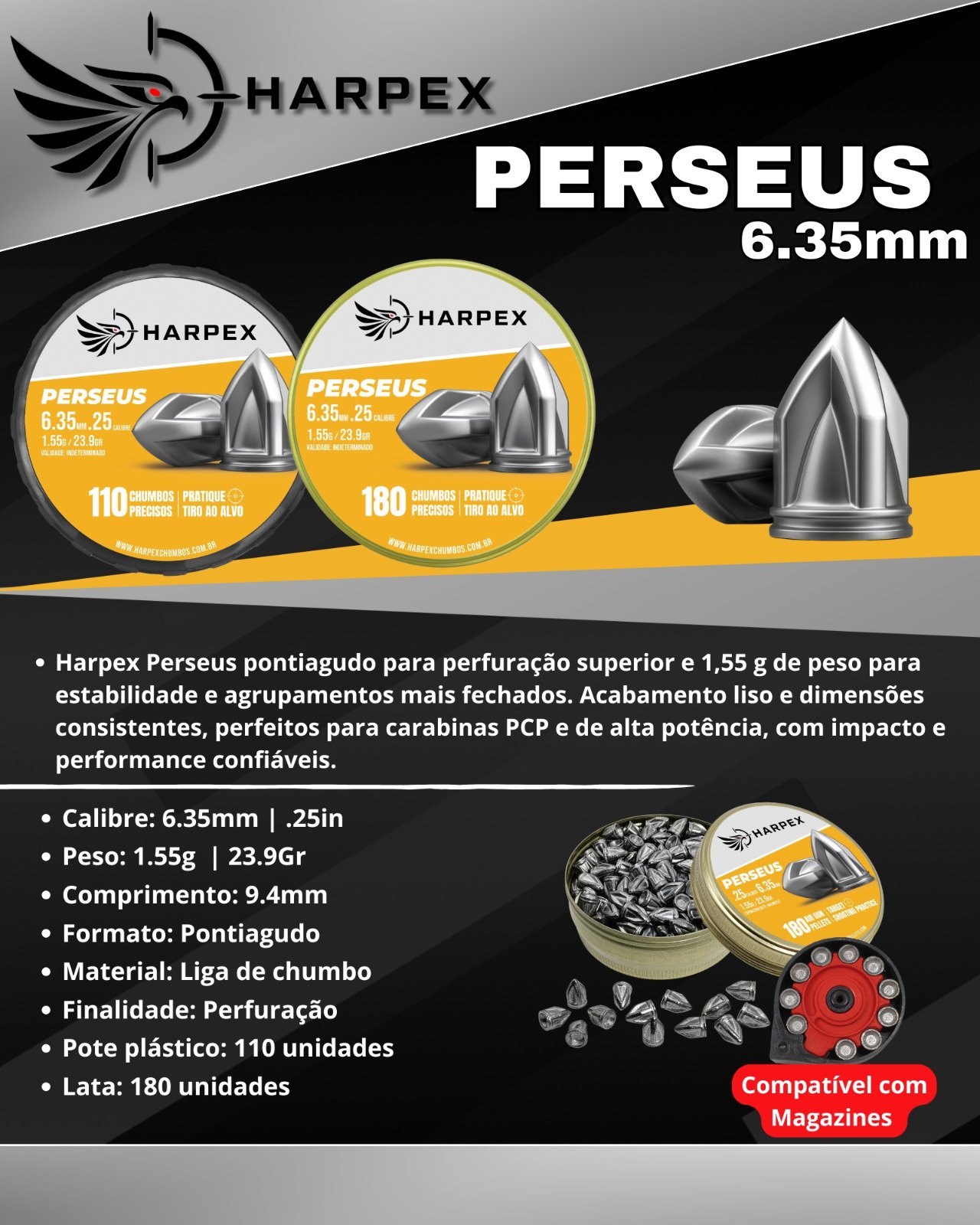 6,35mm | Perseus – Harpex 6,35mm (.25) – 110 ou 180 Unidades - Imagem 2