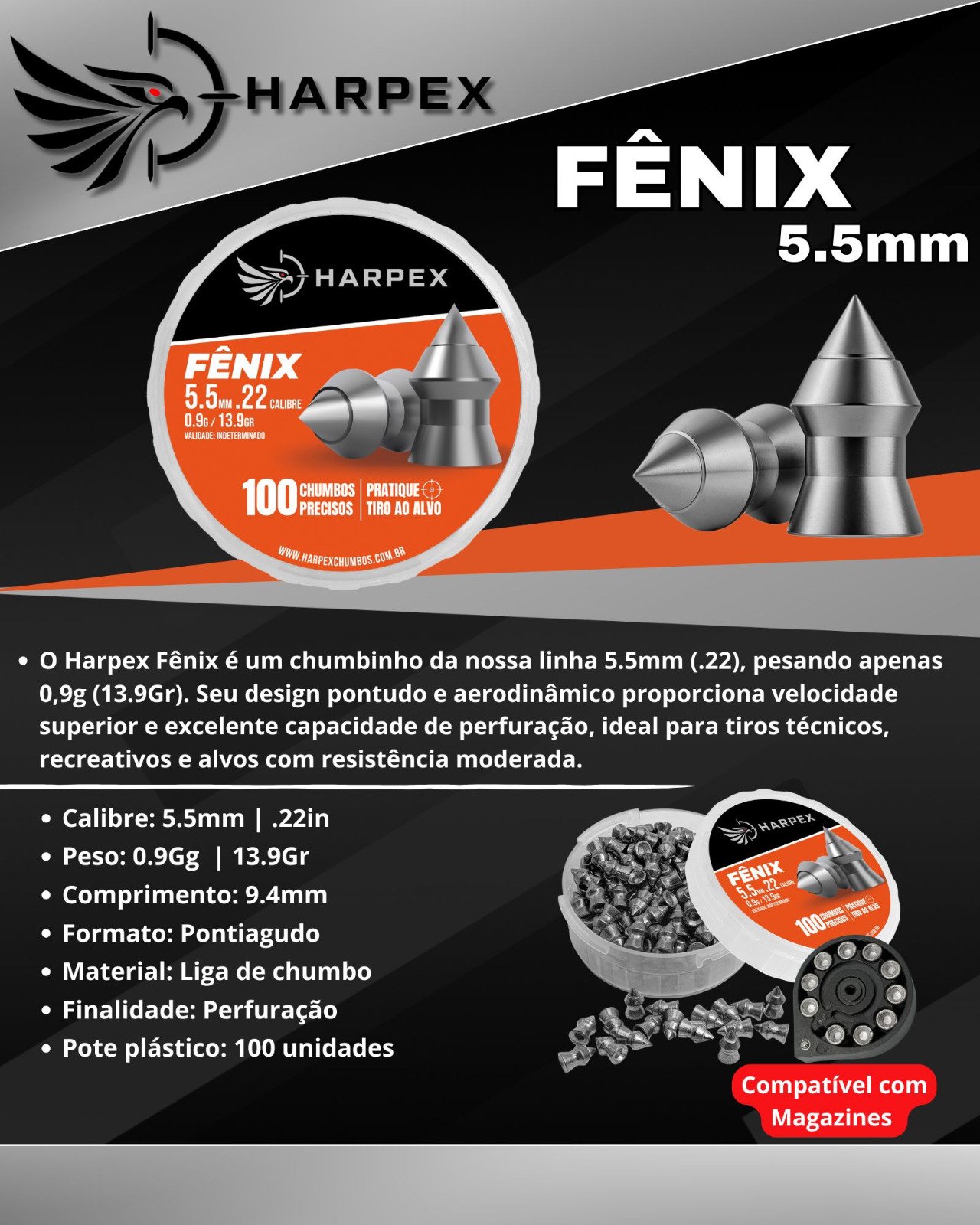 5,5mm | Fênix – Harpex 5,5mm (.22) – 100 Unidades - Imagem 4